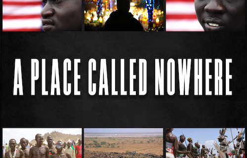 Several photos of refugees with title text "A Place Called Nowhere"