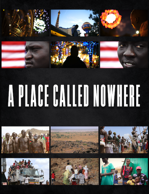 Several photos of refugees with title text "A Place Called Nowhere"