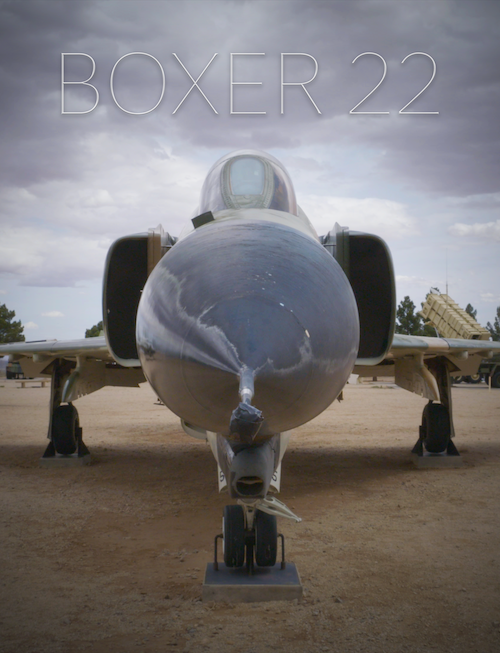 Head-on view of a fighter jet with title "Boxer 22"