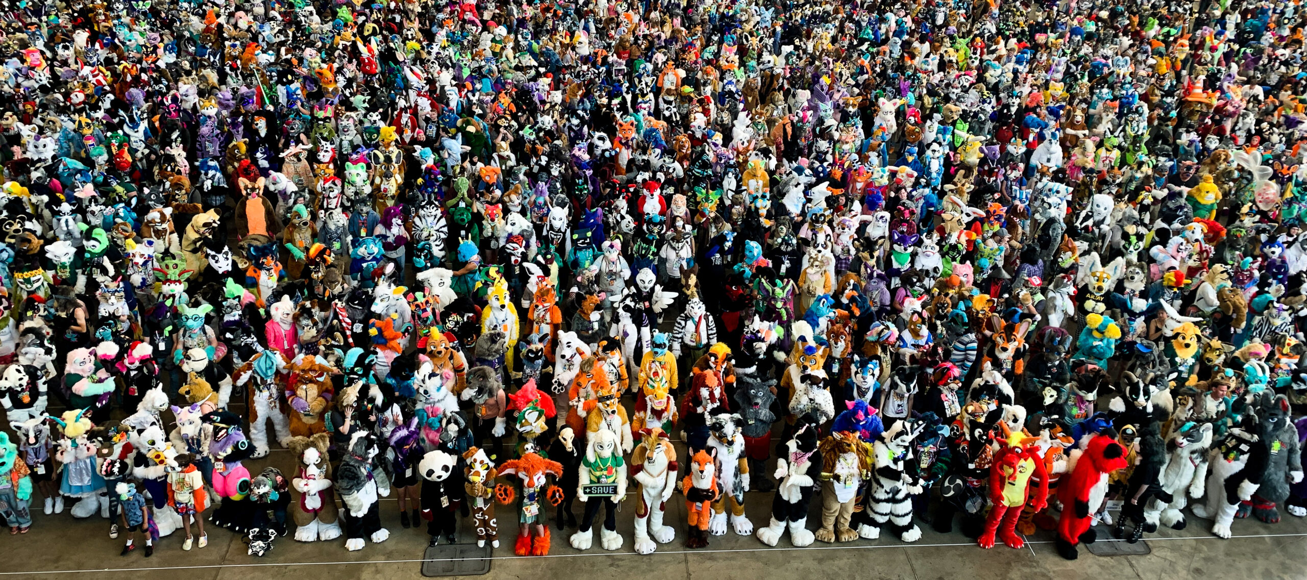 A large group of Furries, people dressed up in animal costumes